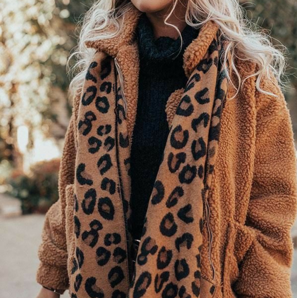 Betsey Johnson Leopard Animal Print Tan Winter Infinity Scarf NWT